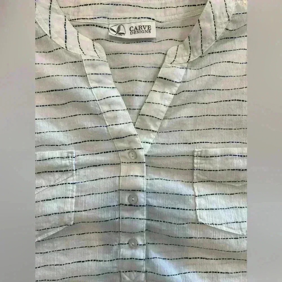 CARVE Design Organic cotton long sleeved Medium White & Gray Striped Tunic - Picture 5 of 6